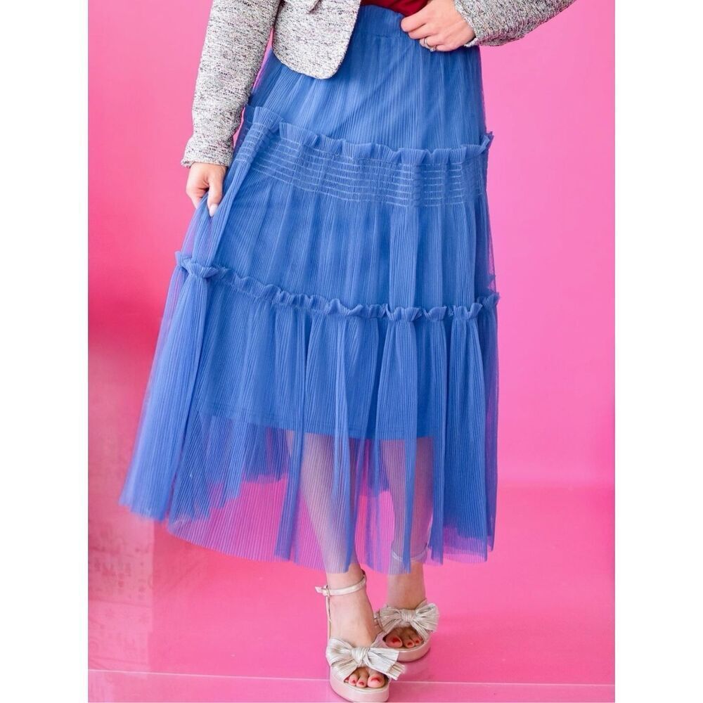 Annie Wear Royal Blue Tulle Tiered Midi Skirt Mesh Balletcore Princess Flowy NWT - Picture 3 of 16
